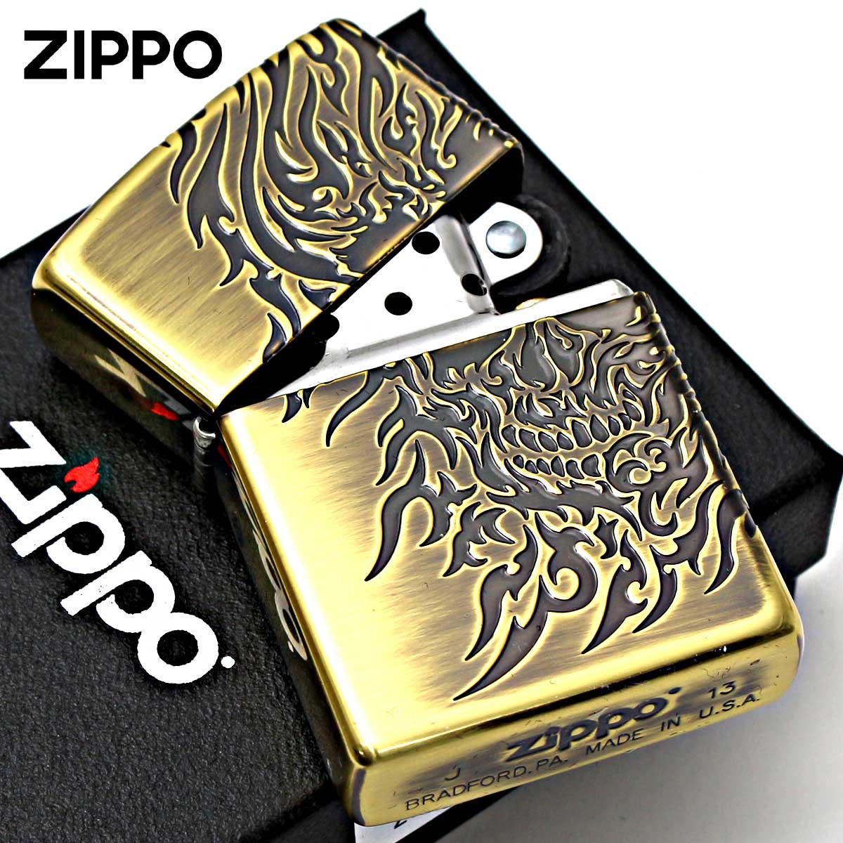 ZIPPO（ジッポー） ジッポライター トライバル スカル ドクロ ブラス 