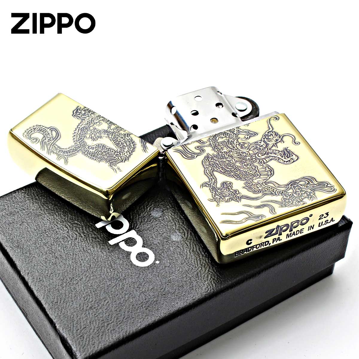 ZIPPO（ジッポー） ジッポライター ドラゴン 龍 青海波 和柄 両面加工 