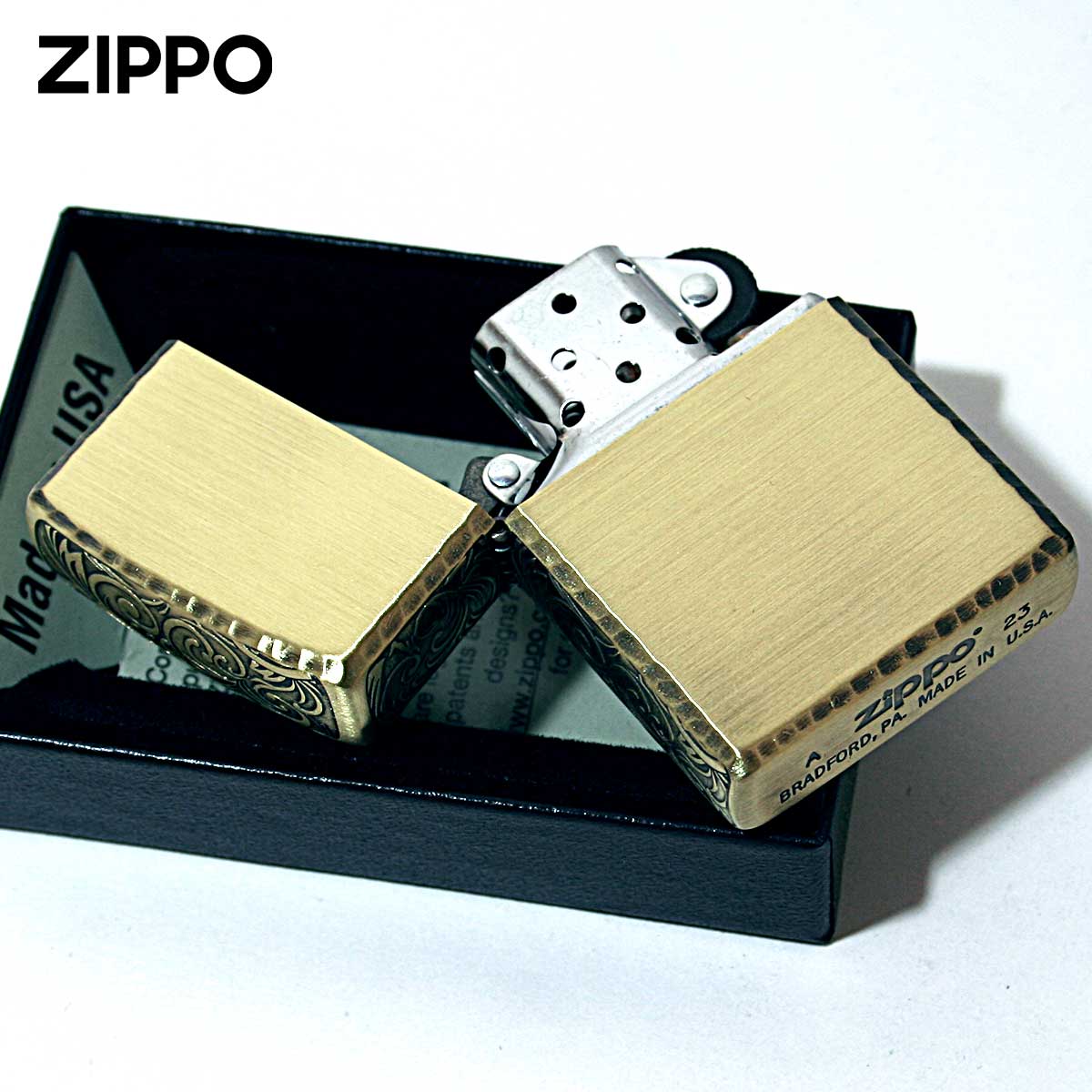 Zippo ジッポライター サイド 3面 アラベスク 唐草 リューター加工 ブラス 1201S792 メール便専用商品_2