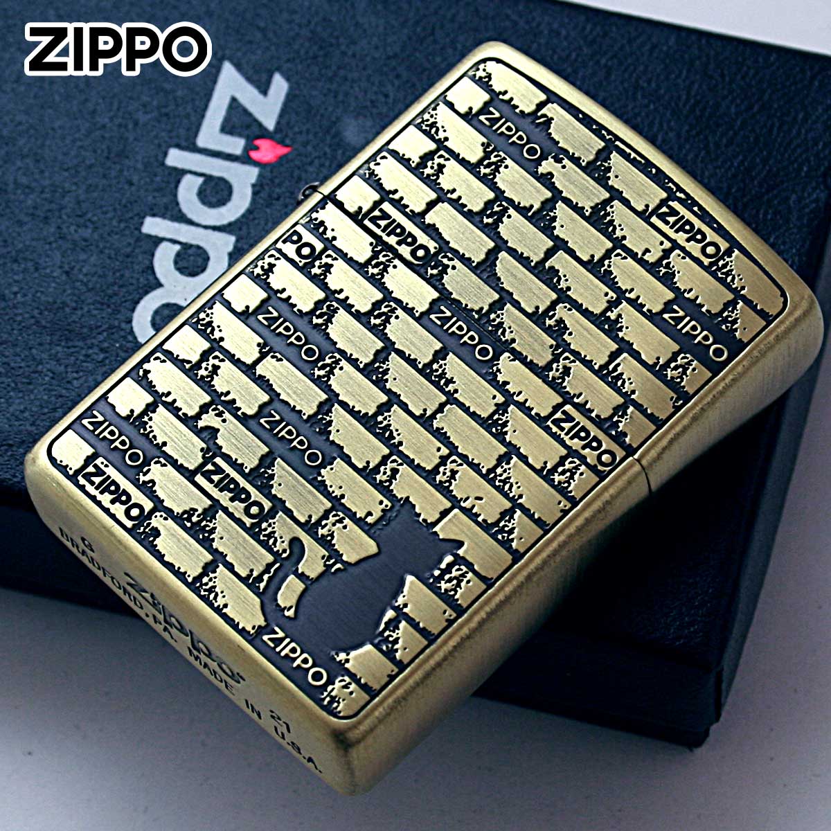 Zippo �W�b�|���C�^�[ �˂� �L �����K �� �u���b�N�L���b�g �u���X BRICK CAT BS 1201S820 ���[���֐�p���i