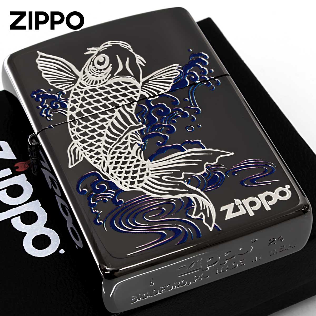 ZIPPO - Zippo ジッポライター 上り勾配鯉 ノボリゴイ 和柄 黒いこと BK 1201S908 電子メール便専用商いもの ライター-楽器、手芸、コレクション