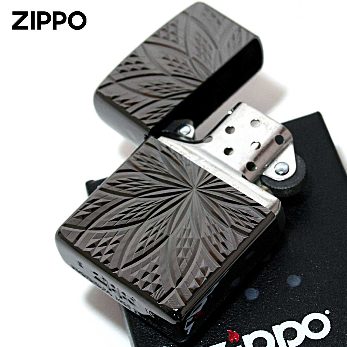 Zippo ジッポライター アーマー ダイヤモンドカット ブラック 両面加工 ARMOR Diamond Cut BLOOM2 B メール便専用商品の画像