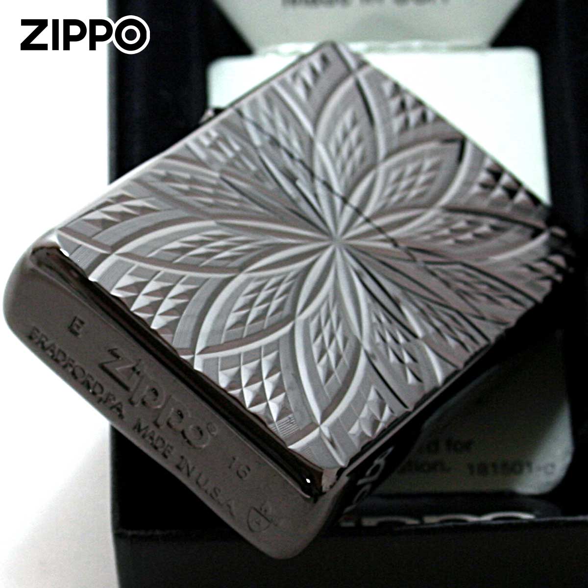 Zippo ジッポライター アーマー ダイヤモンドカット ブラック 両面加工 ARMOR Diamond Cut BLOOM2 B メール便専用商品の画像