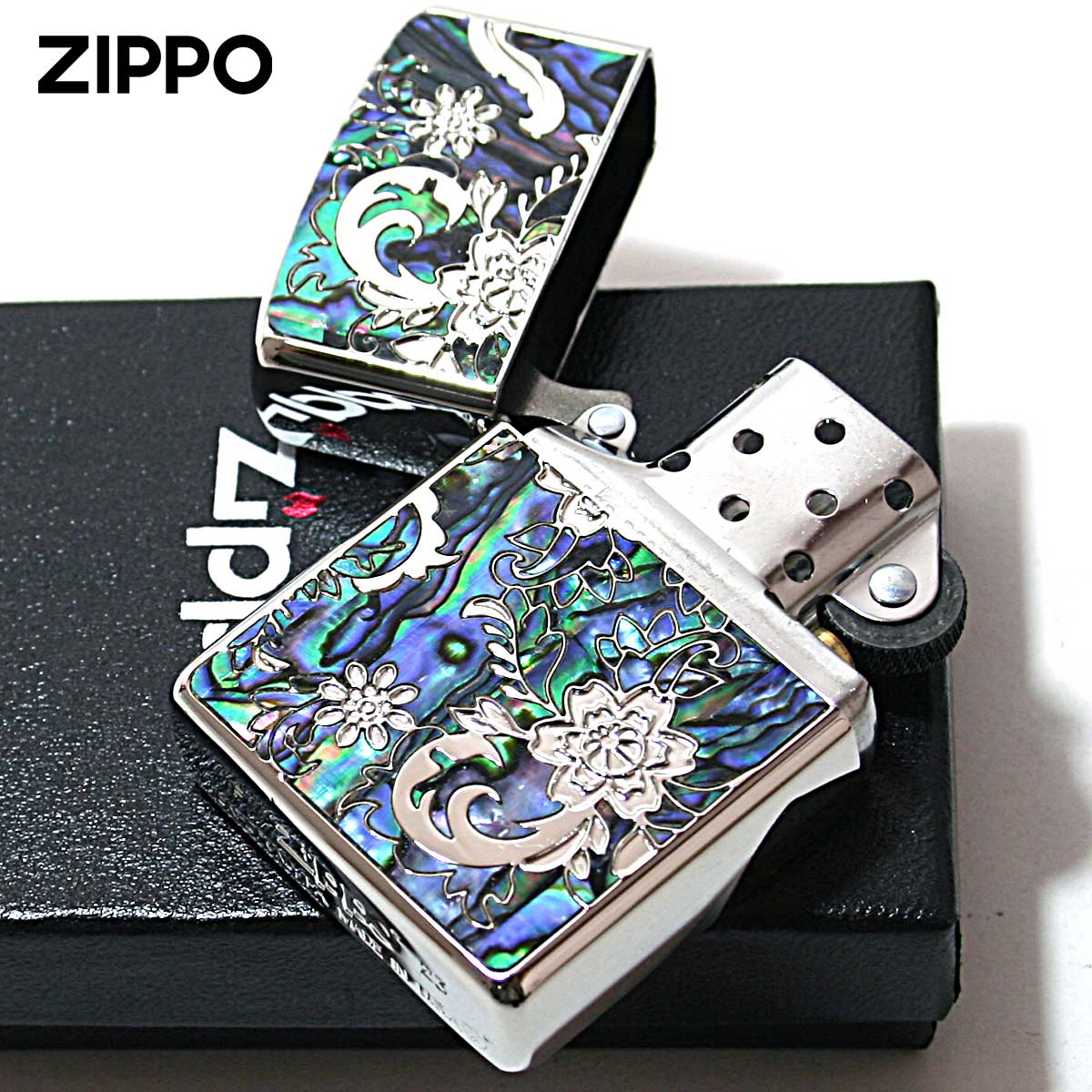 シェル Zippo ジッポライター アーマー 貝 花 インレイ 象嵌 モザイク