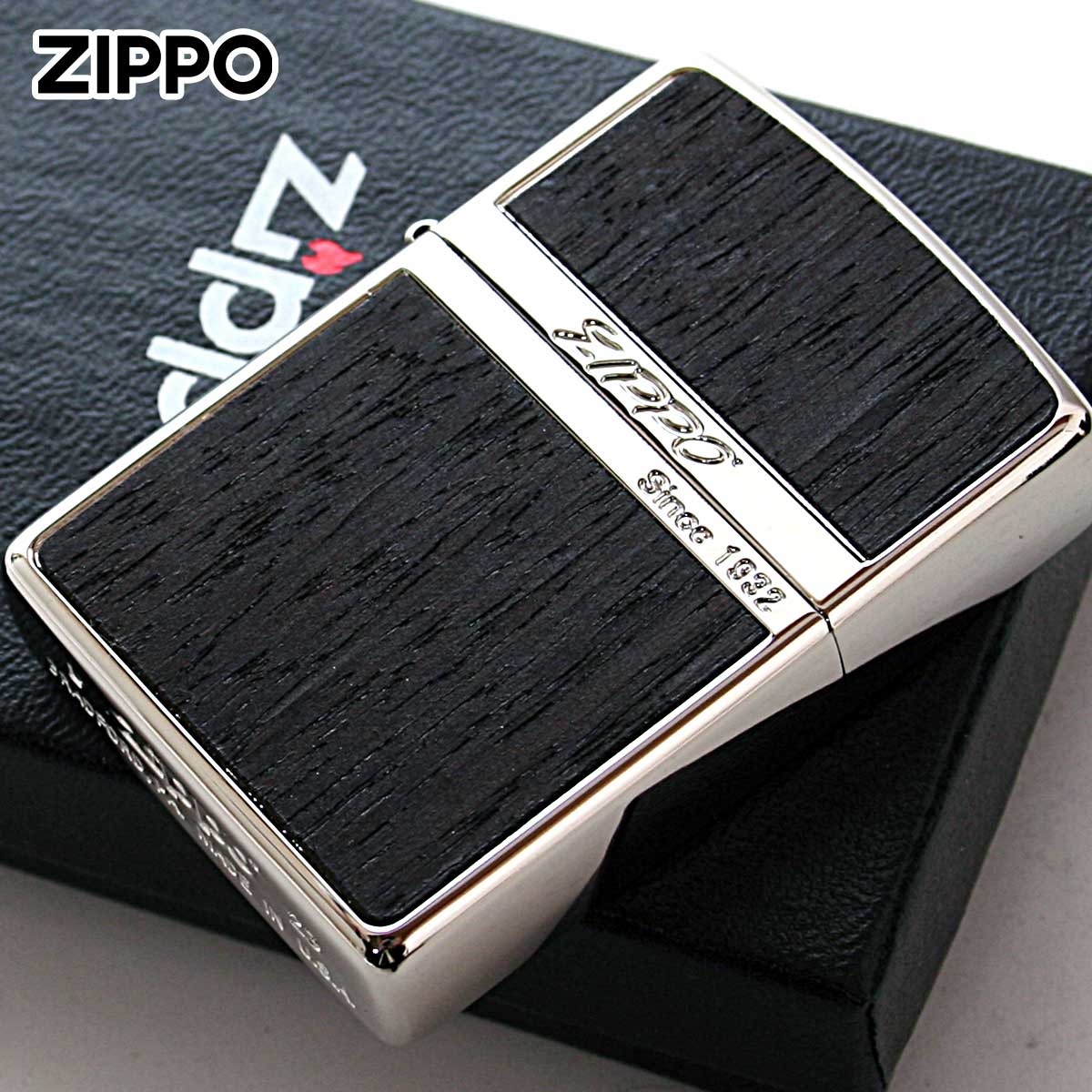 Zippo ジッポライター ウッド 木目 木 ホワイトニッケル 両面加工 Wood Series White Nickel WN-Wood ダーク 黒檀 メール便専用商品