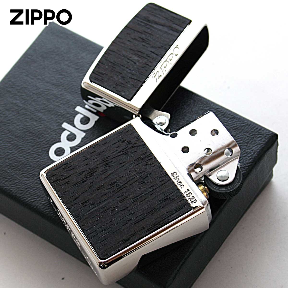Zippo ジッポライター ウッド 木目 木 ホワイトニッケル 両面加工 Wood Series White Nickel WN-Wood ダーク 黒檀 メール便専用商品の画像