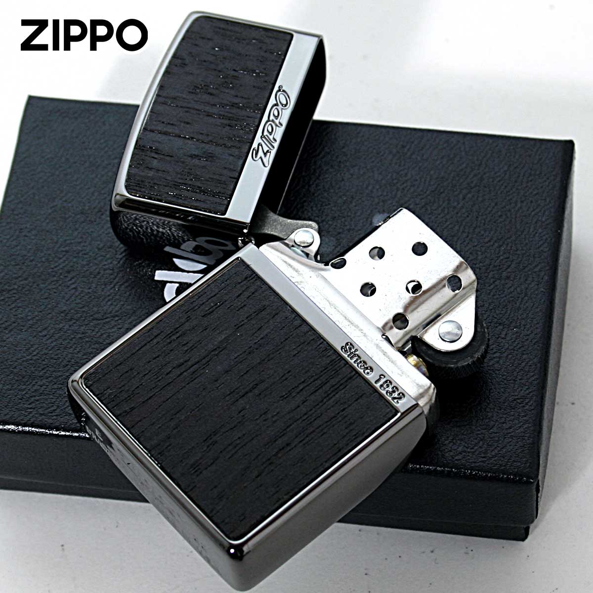 Zippo ジッポライター ウッド 木目 木 ネオブラック 両面加工 Wood Series Neo Black NB-Wood ダーク 黒檀 メール便専用商品の画像