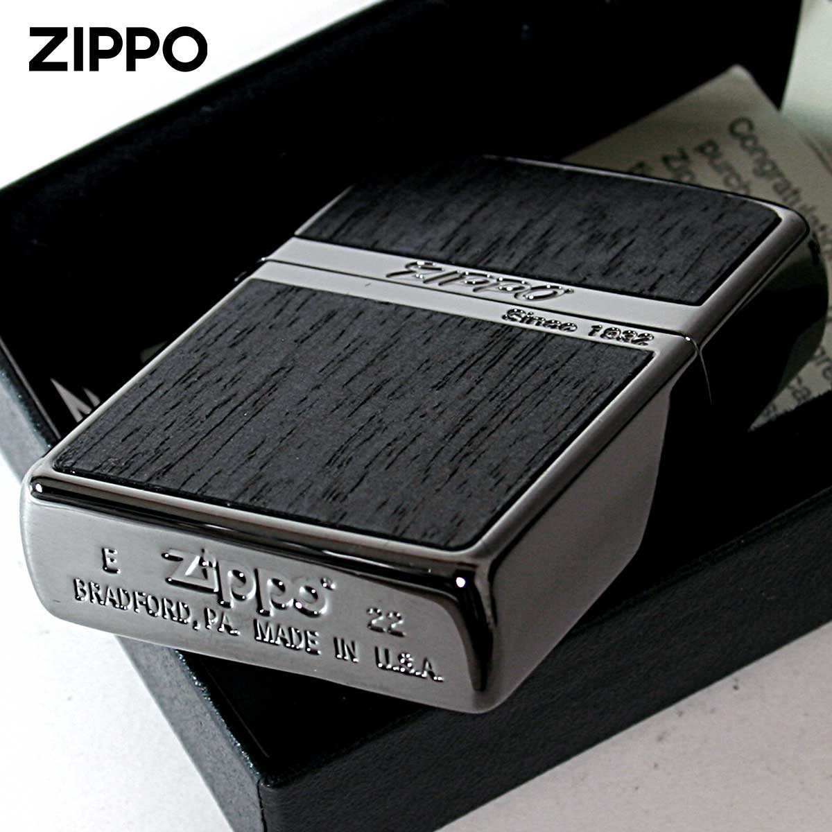 Zippo ジッポライター ウッド 木目 木 ネオブラック 両面加工 Wood Series Neo Black NB-Wood ダーク 黒檀 メール便専用商品の画像
