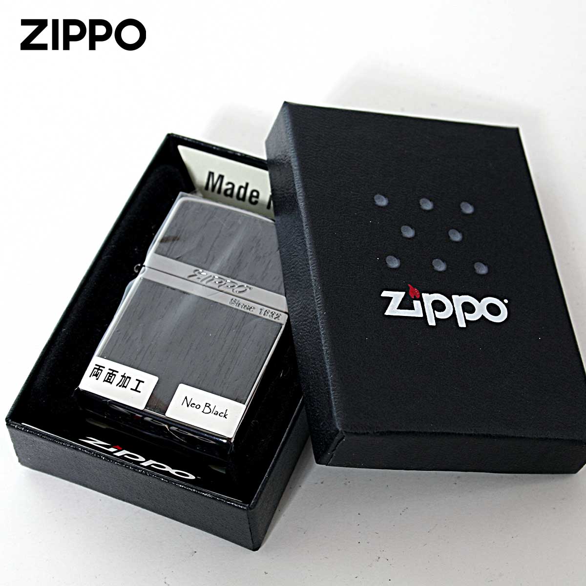 Zippo ジッポライター ウッド 木目 木 ネオブラック 両面加工 Wood Series Neo Black NB-Wood ダーク 黒檀 メール便専用商品の画像
