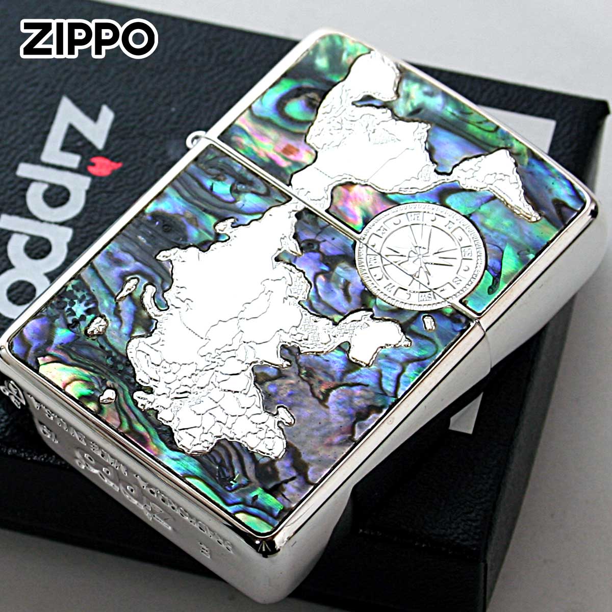Zippo �W�b�|���C�^�[ �V�F�� �L �C�����C �ۛ� ���[���h�}�b�v �⃁�b�L Shell World Map Silver Plate S ���[���֐�p���i