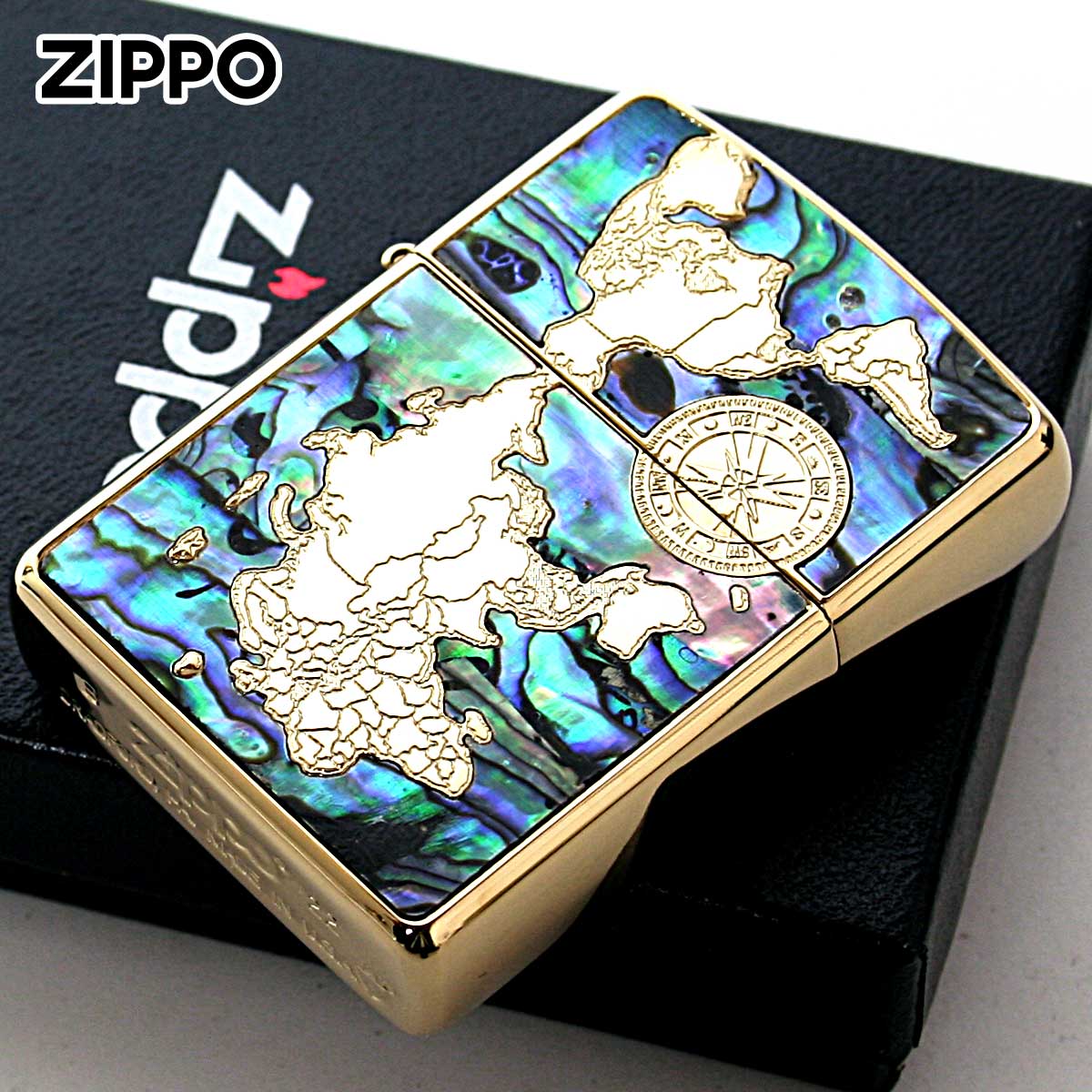 Zippo �W�b�|���C�^�[ �V�F�� �L �C�����C �ۛ� ���[���h�}�b�v �⃁�b�L���[���h�}�b�v Shell World Map Gold Plate G ���[���֐�p���i