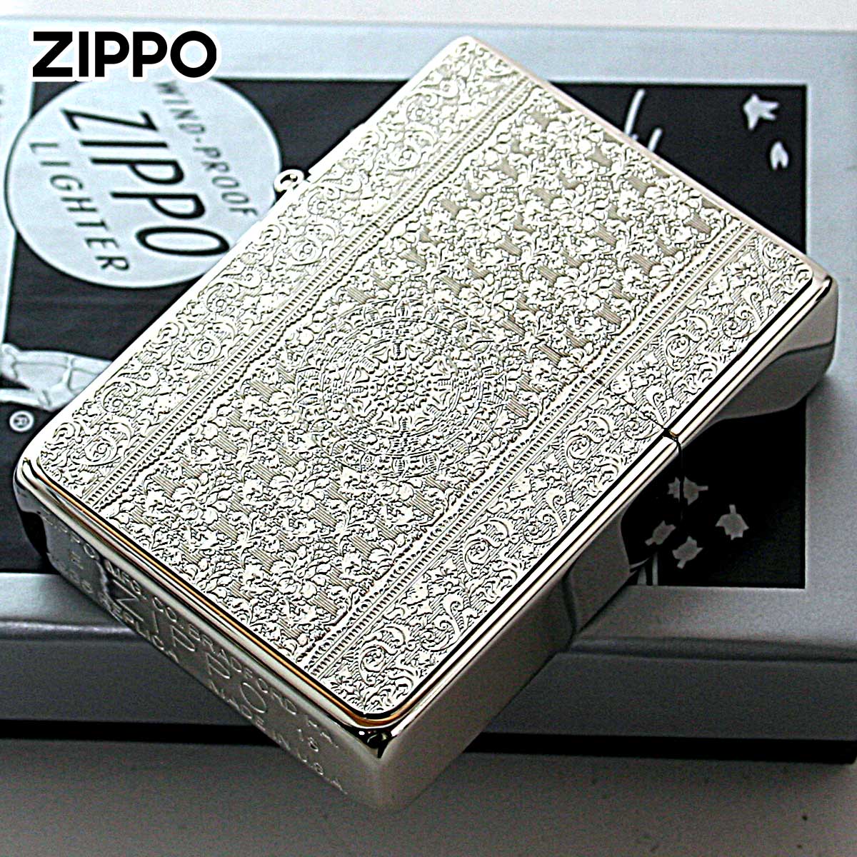 レプリカ Zippo ジッポライター 1935レプリカ ダマスク柄 シルバー