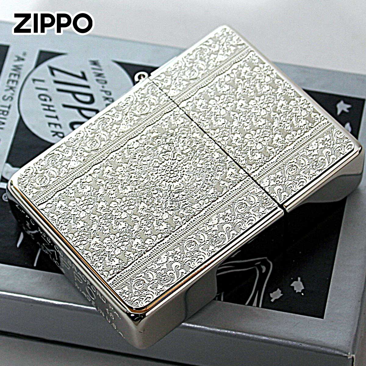 zippo 1935 レプリカ(シルバー)　wind-proof(ゴールド) レプリカ Zippo ジッポライター 1935レプリカ ダマスク柄 シルバー