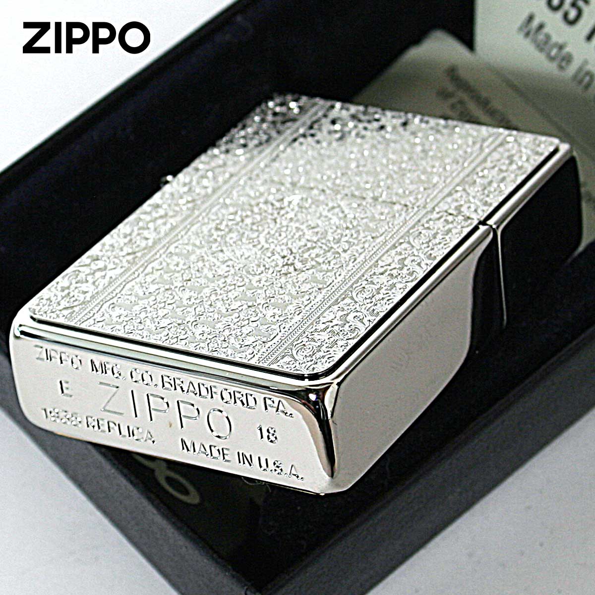 Zippo ジッポライター 1935レプリカ ダマスク柄 シルバー ゴールド DAMASK White Nickel \u0026 Metal B S・G メール便専用商品_3