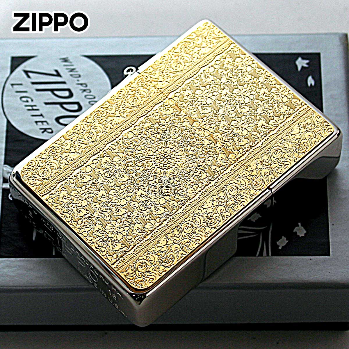 レプリカ Zippo ジッポライター 1935レプリカ ダマスク柄 ゴールド 