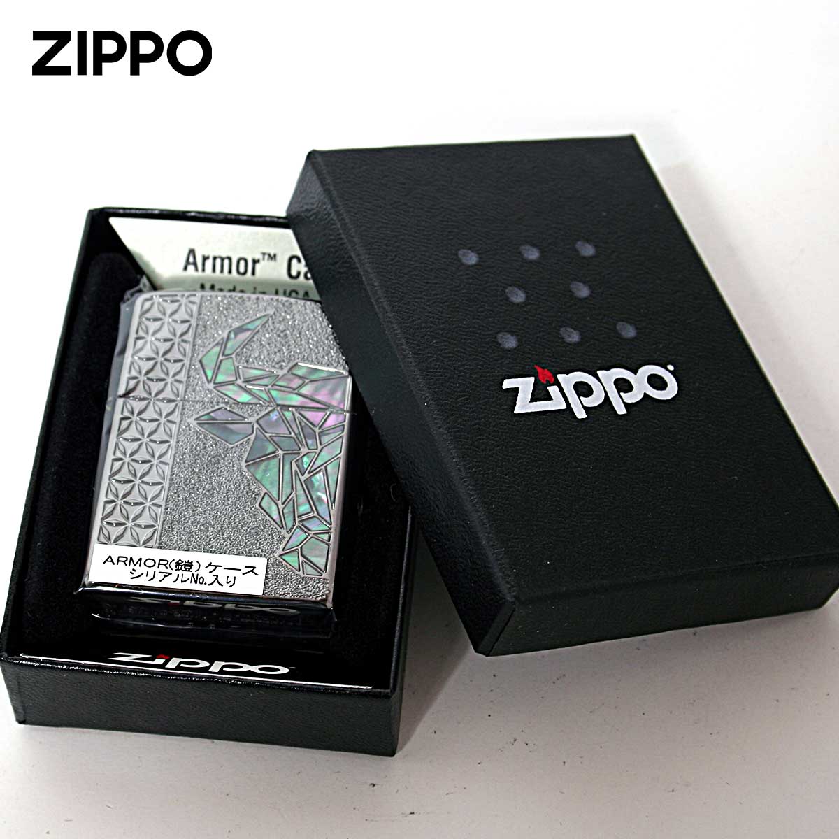 シェル Zippo ジッポライター アーマー ブル 牛 貝 インレイ 象嵌 ネオ 