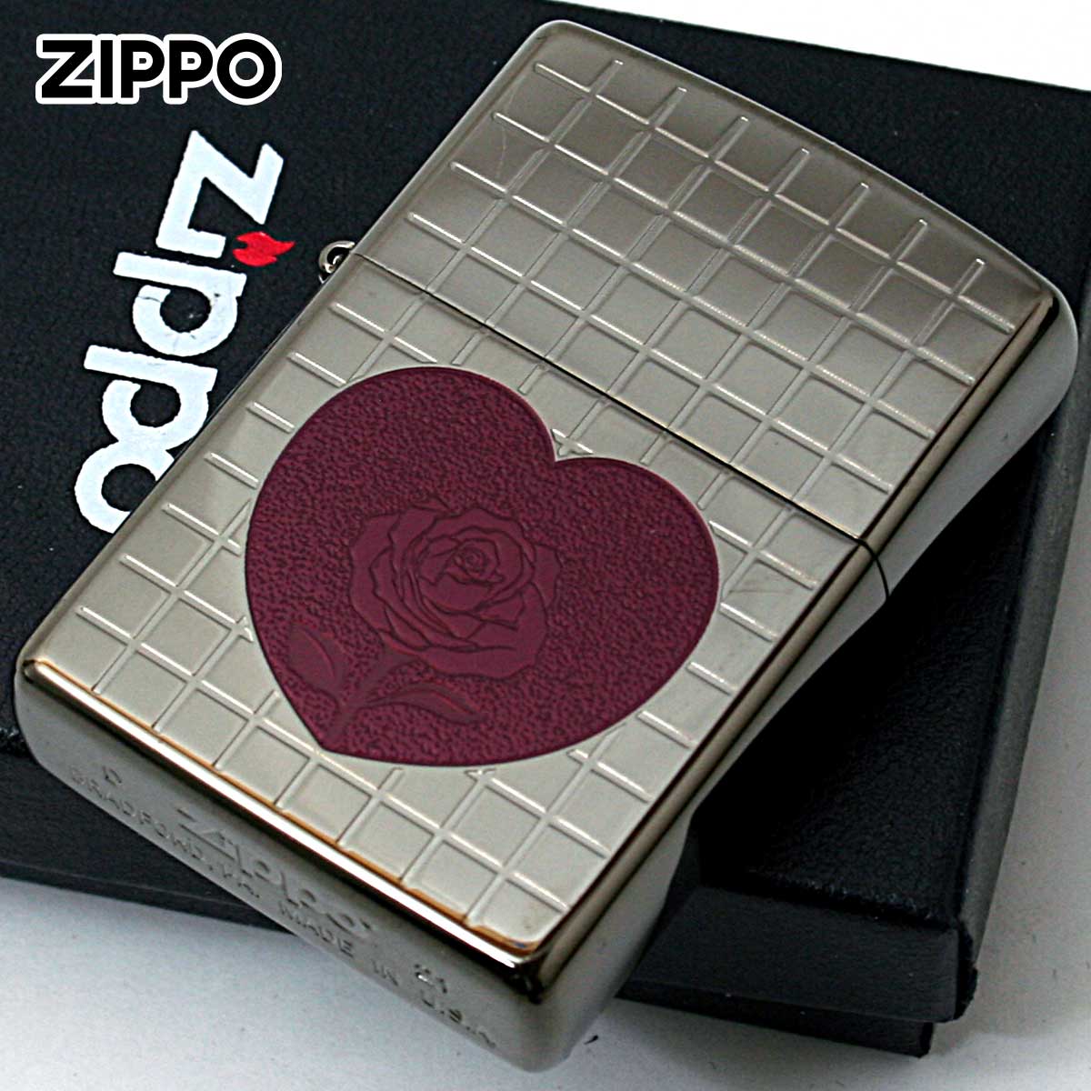 Zippo �W�b�|���C�^�[ �n�[�g �K�N �`�^�j���[���R�[�e�B���O �O���[ TITANIUM COATING Heart Rose Black Gray TC-B ���[���֐�p���i