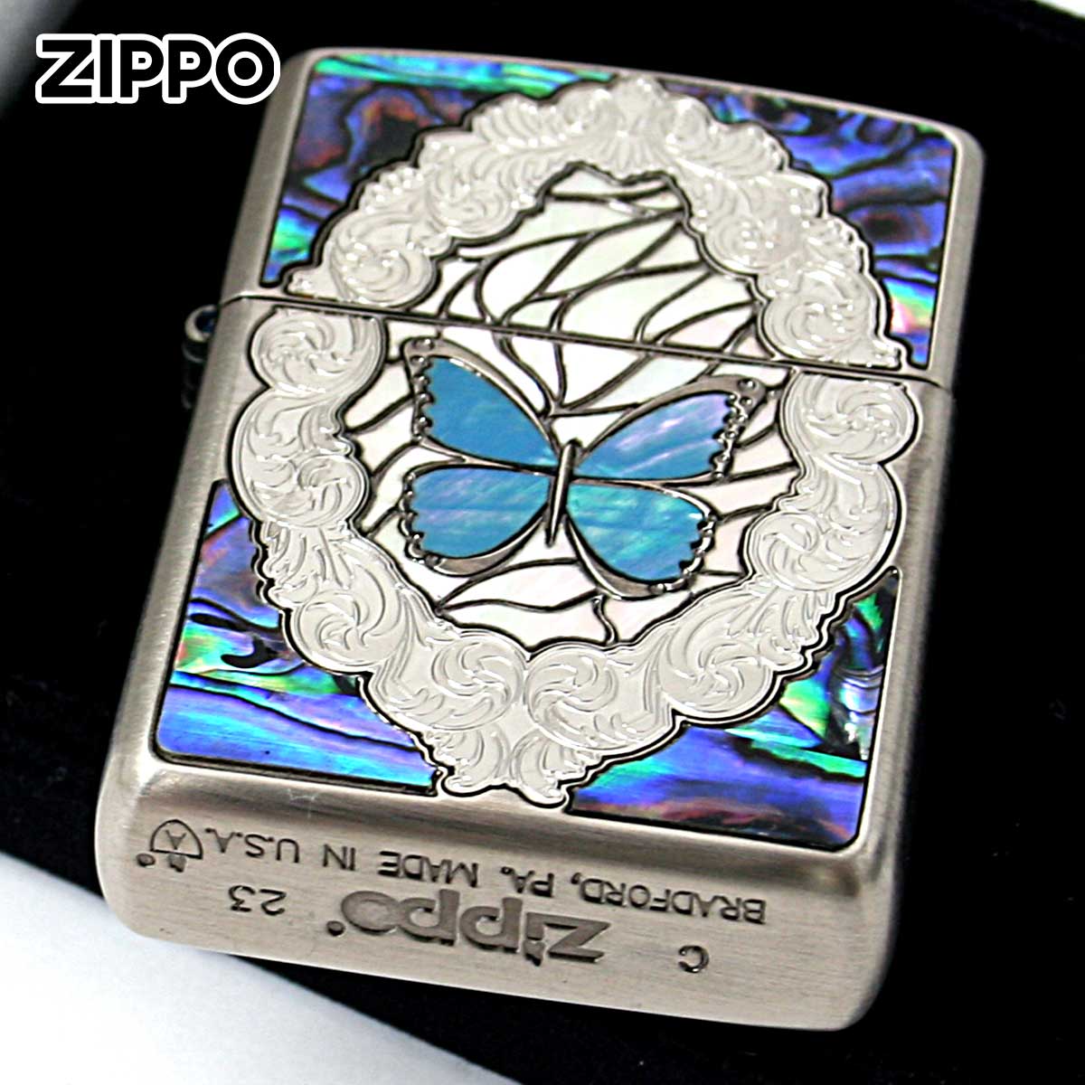 ZIPPO アーマー 限定 バタフライ 貝貼り ジッポ ライター 蝶 薔薇 赤