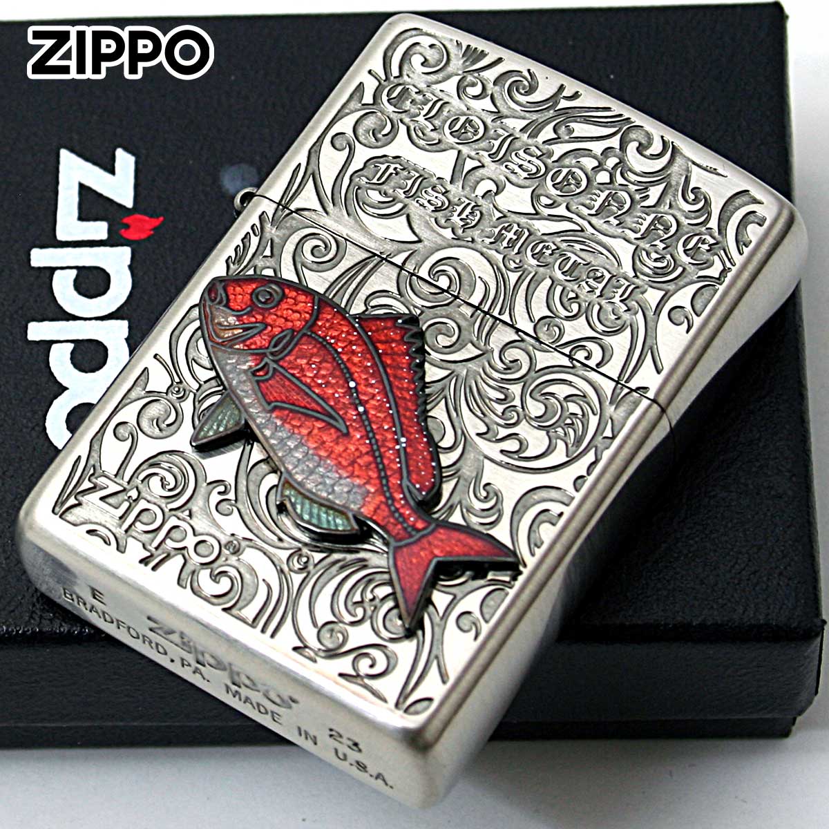 Zippo �W�b�|���C�^�[ �^�� ���B���e�[�W ���󃁃^�� �C���� Vintage Cloisonne fish metal Salt Water Fish AN-�}�_�C ���[���֐�p���i