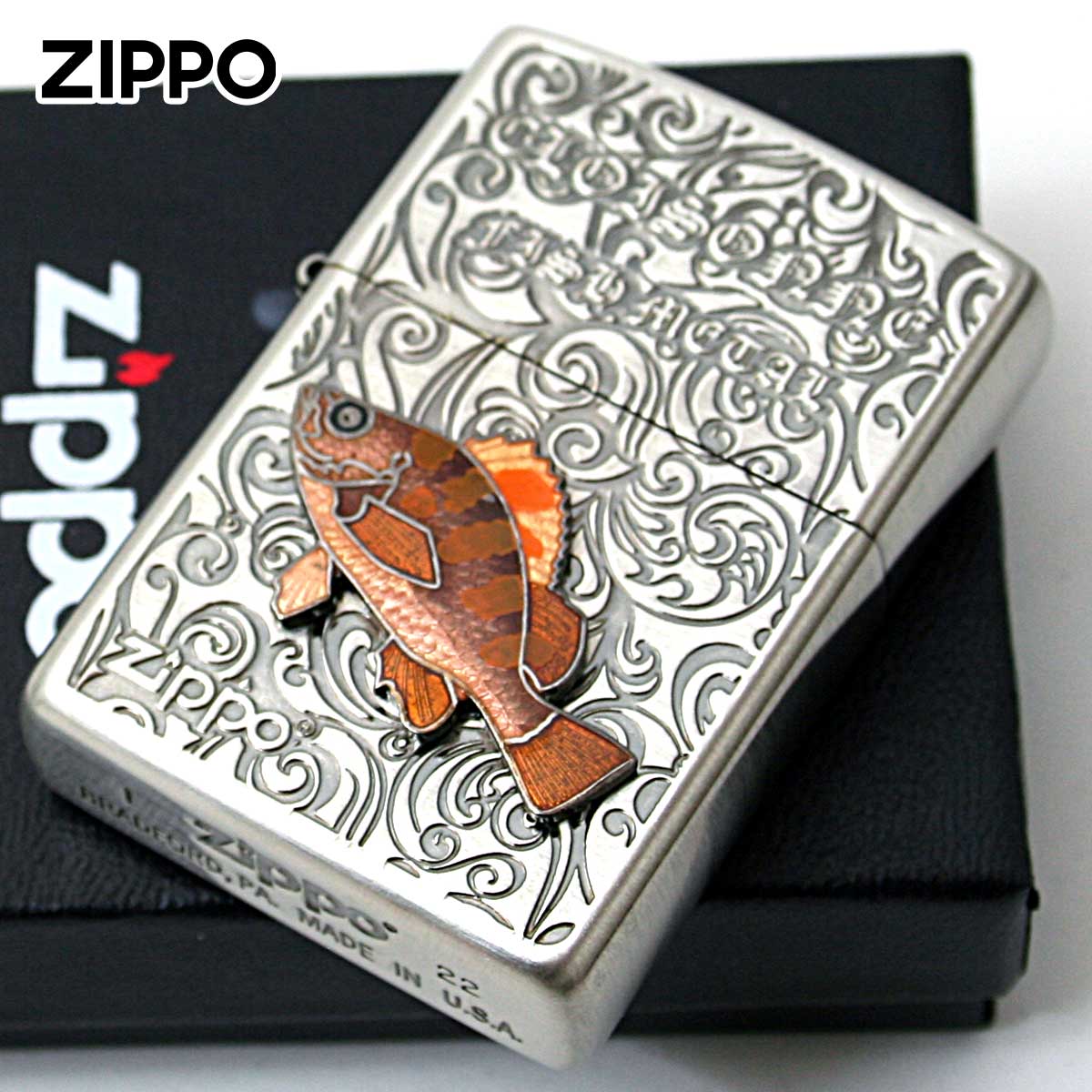 Zippo �W�b�|���C�^�[ ���o�� � ���B���e�[�W ���󃁃^�� �C���� Vintage Cloisonne fish metal Salt Water Fish AN-���o�� ���[���֐�p���i
