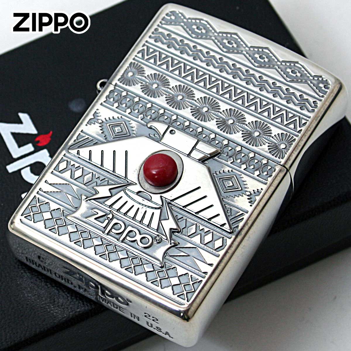 Zippo ジッポライター ネイティブアメリカン サンダーバード シルバーいぶし レッド Thunderbird RD Silver Oxidized メール便専用商品