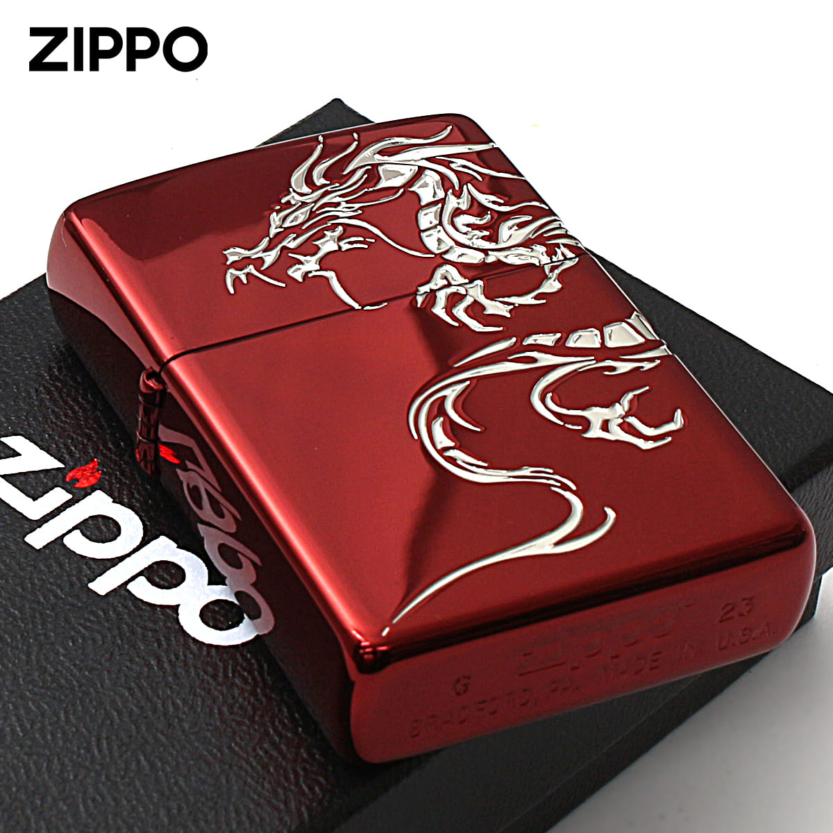 ZIPPO（ジッポー） ジッポライター 龍 ドラゴン 2面連続加工 レッド 