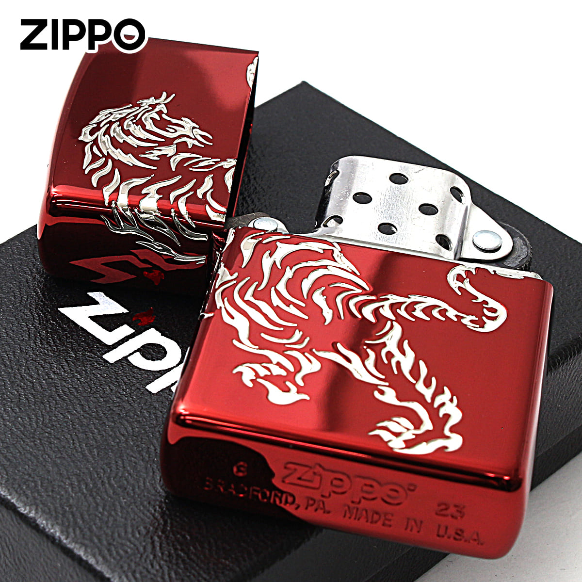 ZIPPO Zippo ジッポライター 虎 タイガー 2面連続加工 レッド