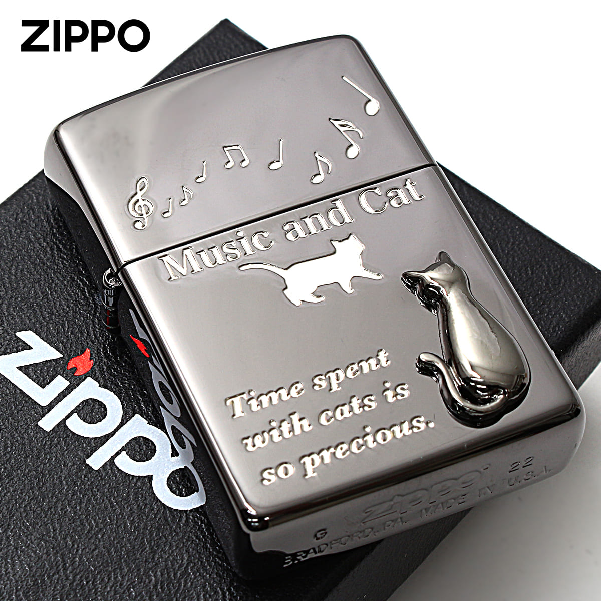 Zippo �W�b�|���C�^�[ �l�R �L Cat �~���[�W�b�N ���� ���y�ƔL ���^�� �u���b�N�j�b�P�� Music and Cats 2BKSM-MUSICCAT ���[���֐�p���i