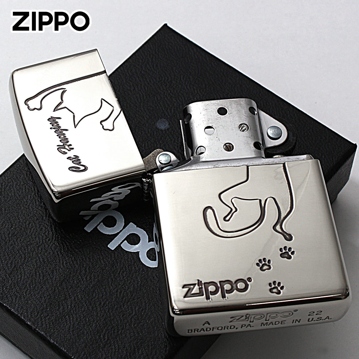 Soppo Cat ZIPPO(ジッポー) ジッポライター ネコ 猫 Cat 足跡 愛くるしい ニッケルメッキ Cat Hanging NI-CATHANG1 ...