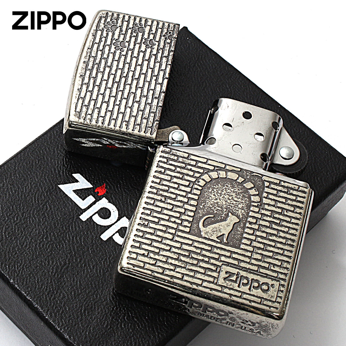 ZIPPO（ジッポー） ジッポライター ネコ 猫 Cat 窓辺に猫 ニッケル 