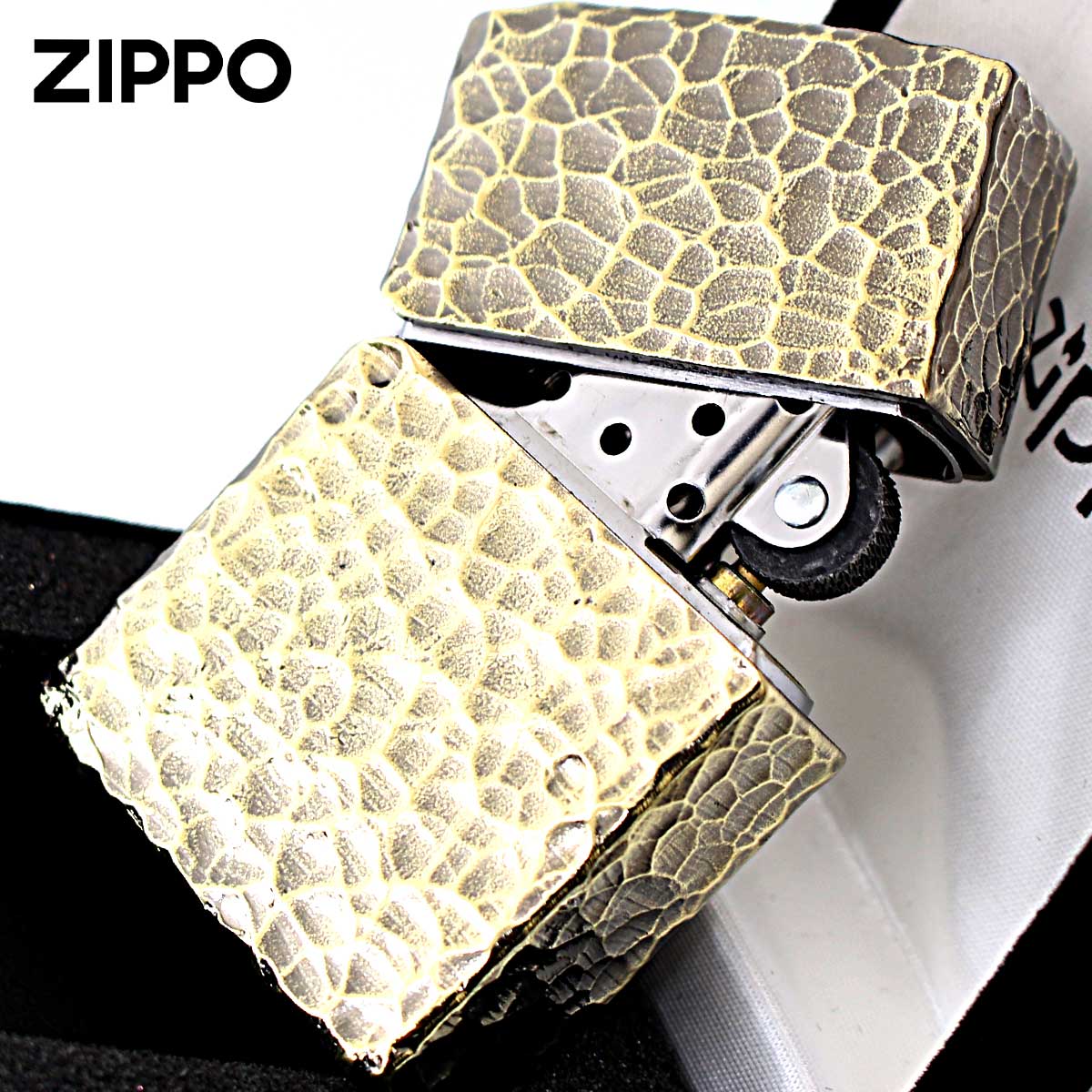 Zippo ジッポライター ハンマートーン 槌目 フルメタルジャケット 真鍮メッキ いぶし仕上げ 2FMJ-BIの画像