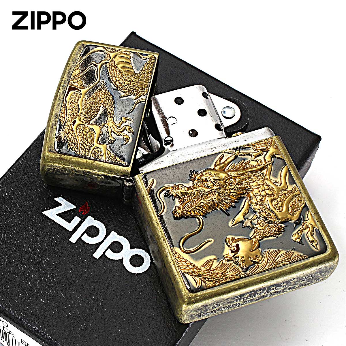 ※無事終了しました　zippo 龍　新品未使用 ZIPPO（ジッポー） ジッポライター 龍 ドラゴン 立体電鋳板 ブラス