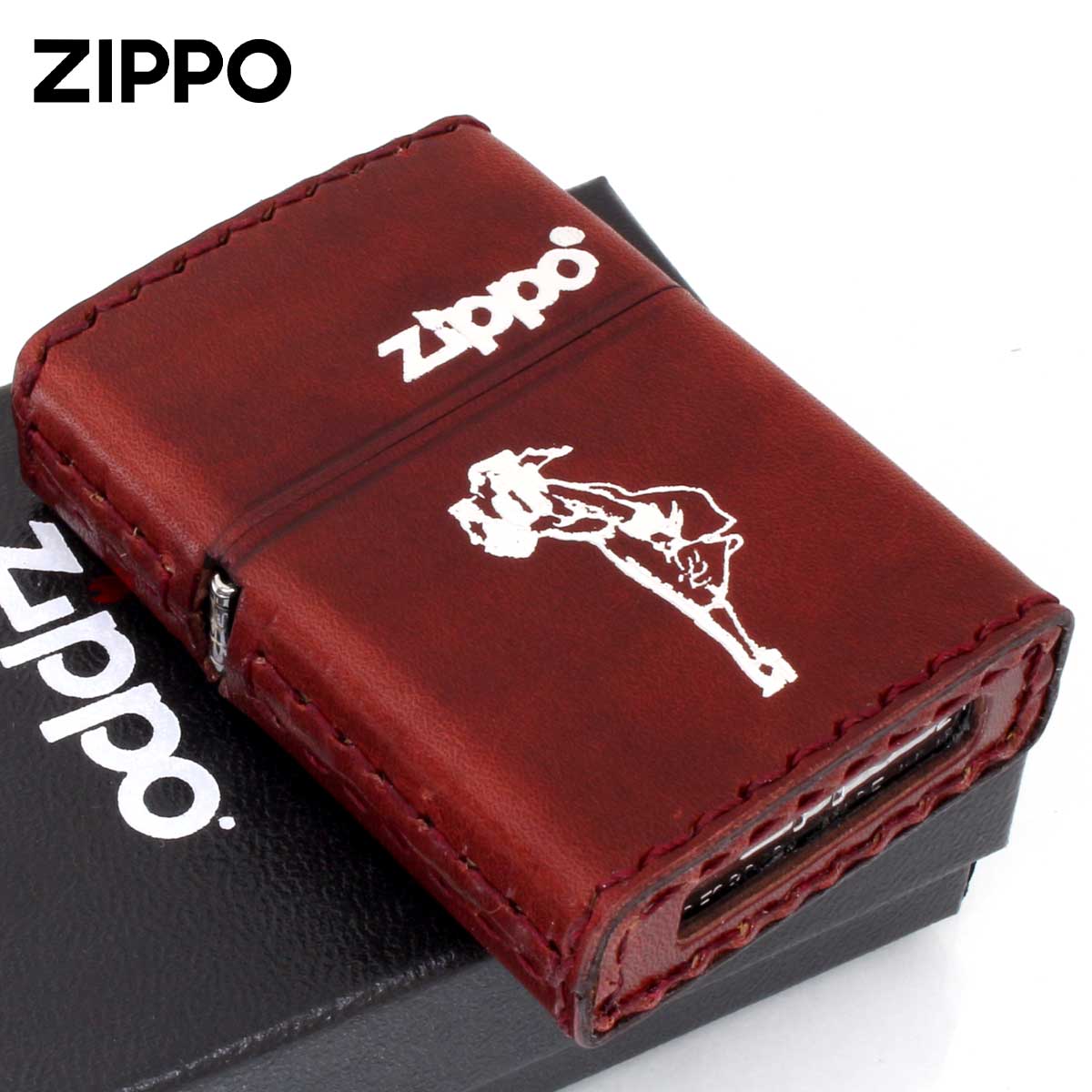 ZIPPO - Zippo ジッポライター 革一巻き ウインディ 銀箔押し 赤いこと RD-WS 電子メール便専用商いもの 楽器、手芸、コレクション-オイルライター-喫煙具、ライター