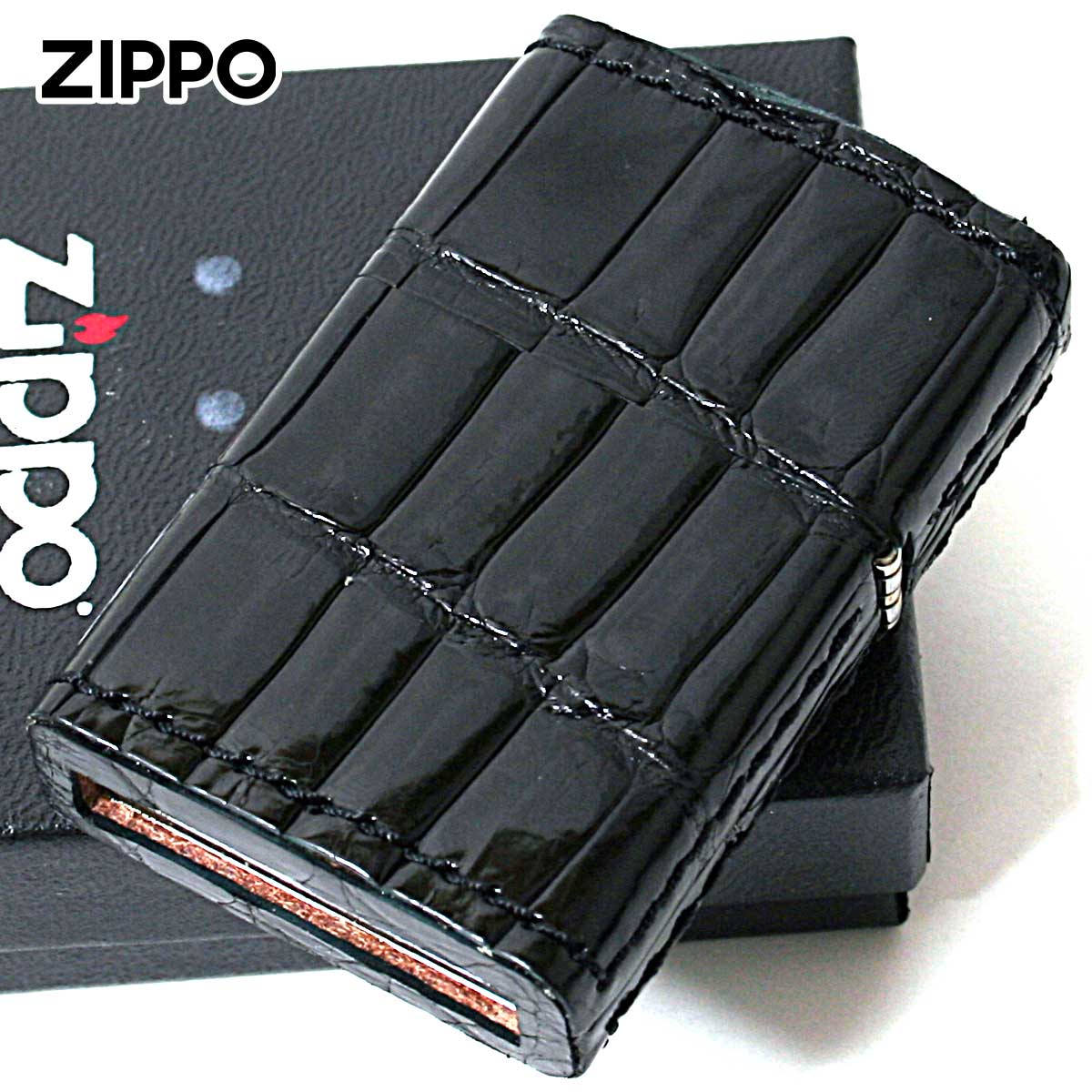 ZIPPO（ジッポー） ジッポライター 革巻き 本革 クロコダイル ワニ 黒 