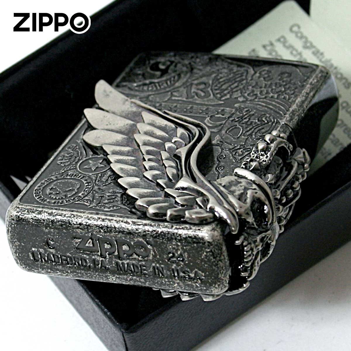 スカル（ZIPPO） Zippo ジッポライター スカル ドクロ 骸骨 羽