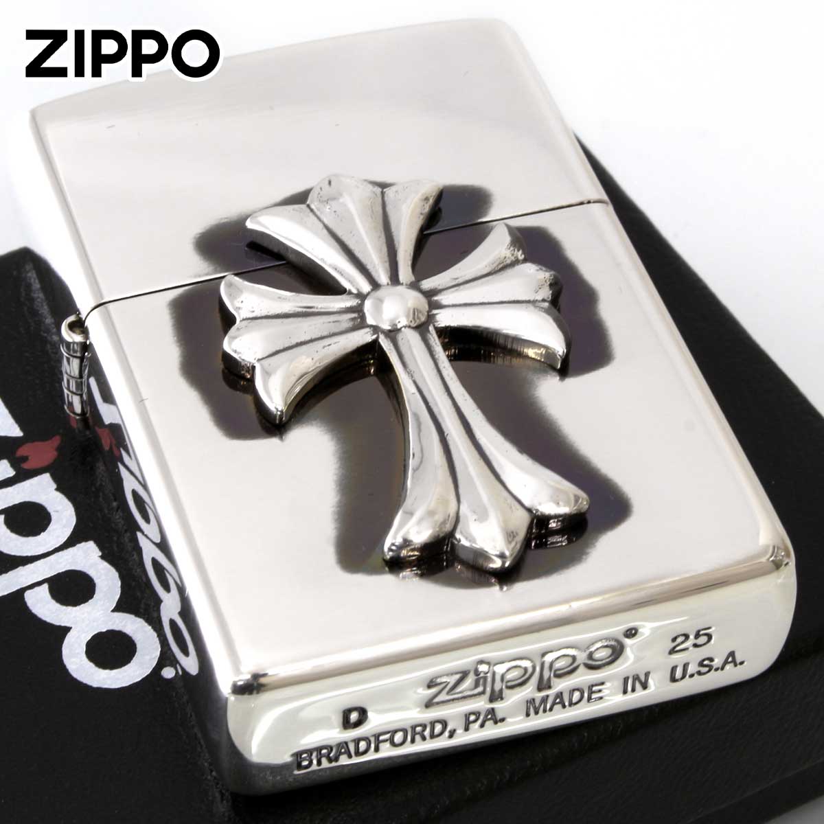 Zippo ジッポライター クロスメタル 十字架 Cross Metal シルバー Sイブシ メール便専用商品
