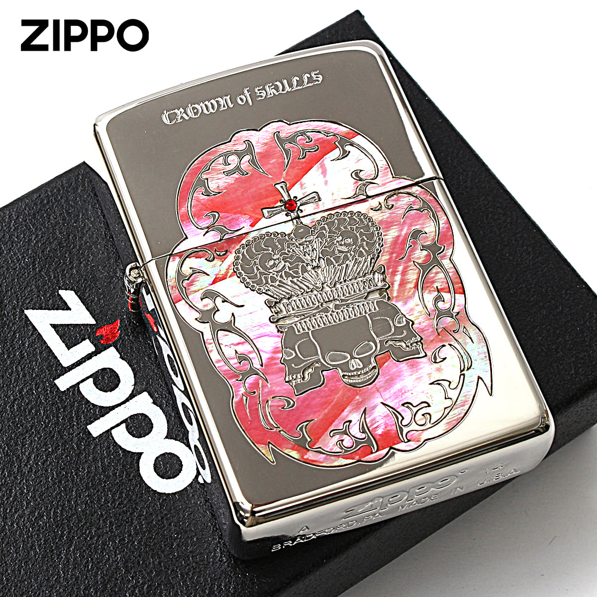 シェル Zippo ジッポライター スカル ドクロ 骸骨 貝 インレイ 象嵌 