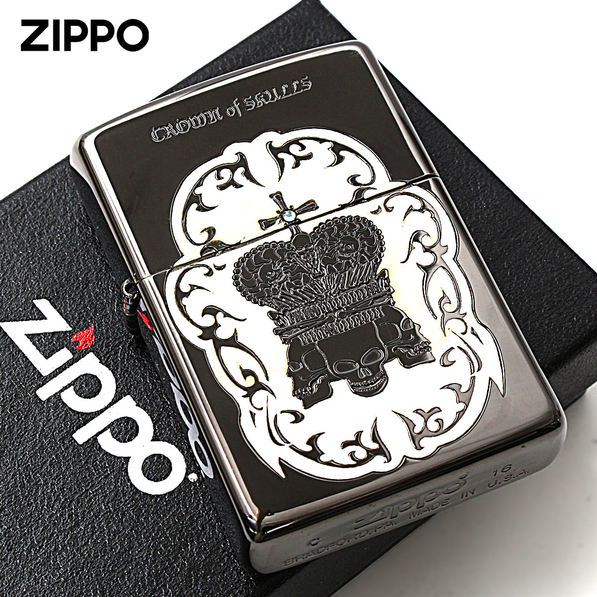 Zippo �W�b�|���C�^�[ �X�J�� �h�N�� �[�� �V�F�� �L �C�����C �ۛ� ���� �N���E�� Crown of Skulls COS-C ���[���֐�p���i