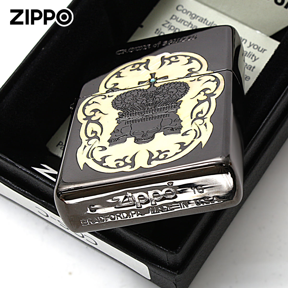 シェル Zippo ジッポライター スカル ドクロ 骸骨 貝 インレイ 象嵌