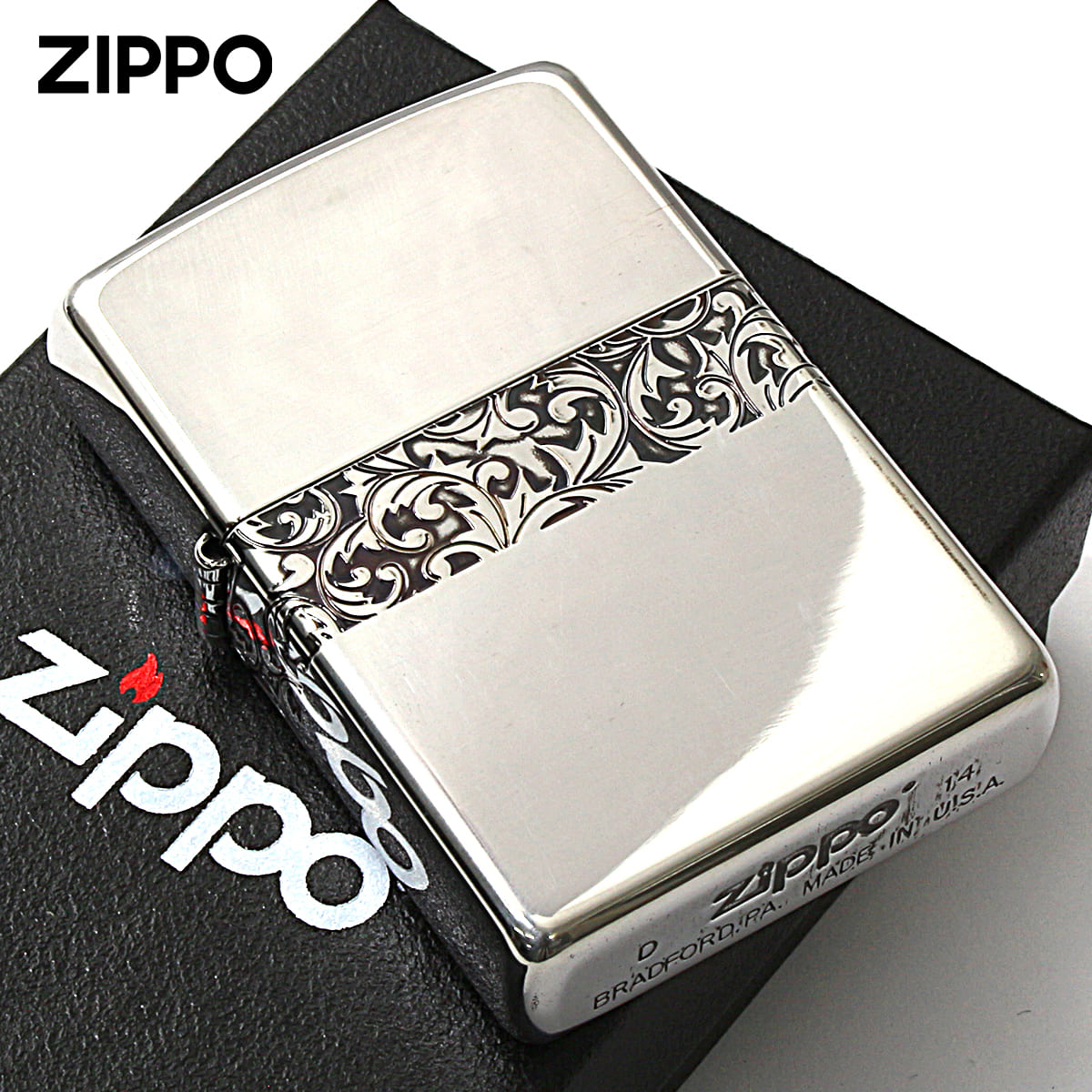 サイドアラベスク Zippo ジッポライター アラベスク 唐草 ライン 銀