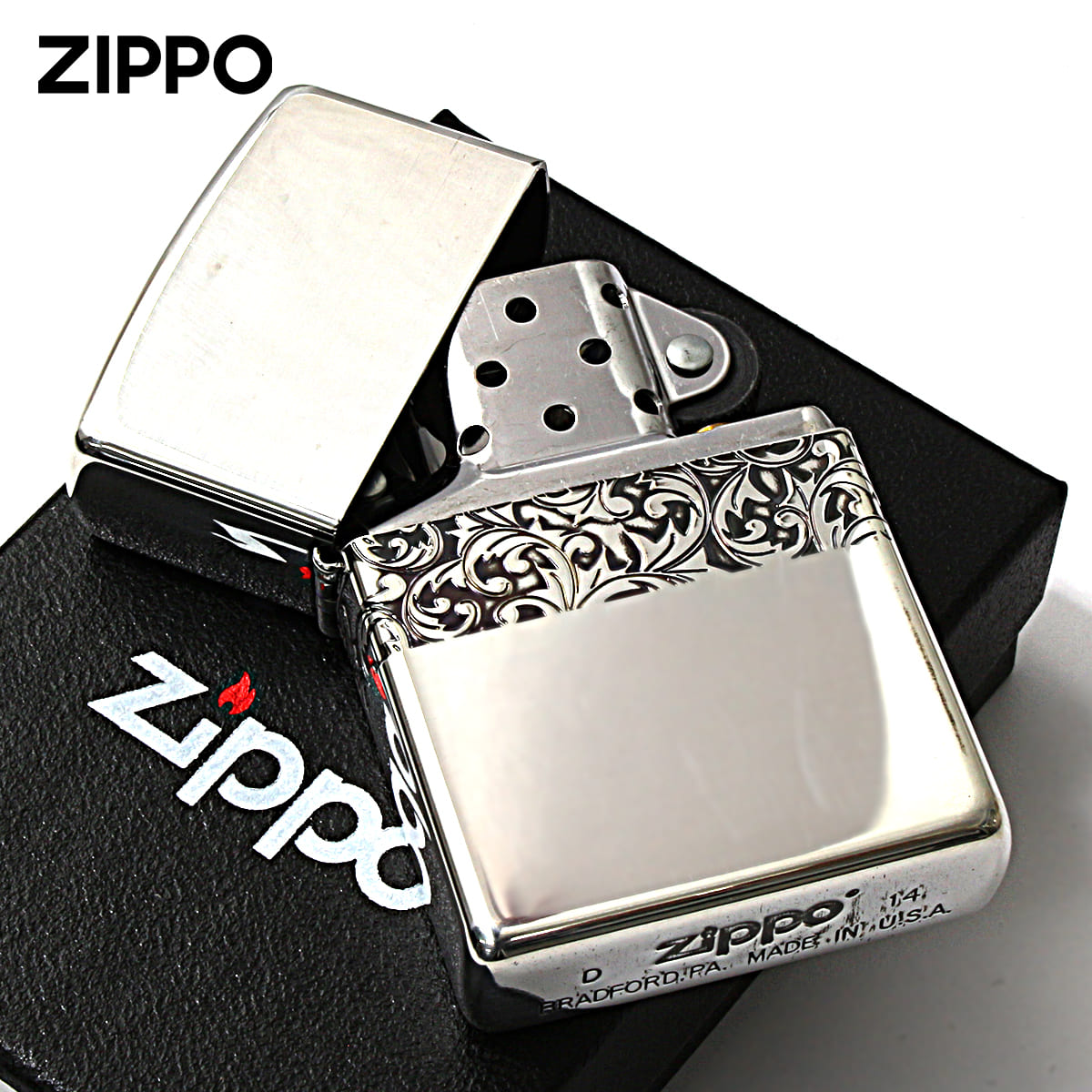 サイドアラベスク Zippo ジッポライター アラベスク 唐草 ライン 銀