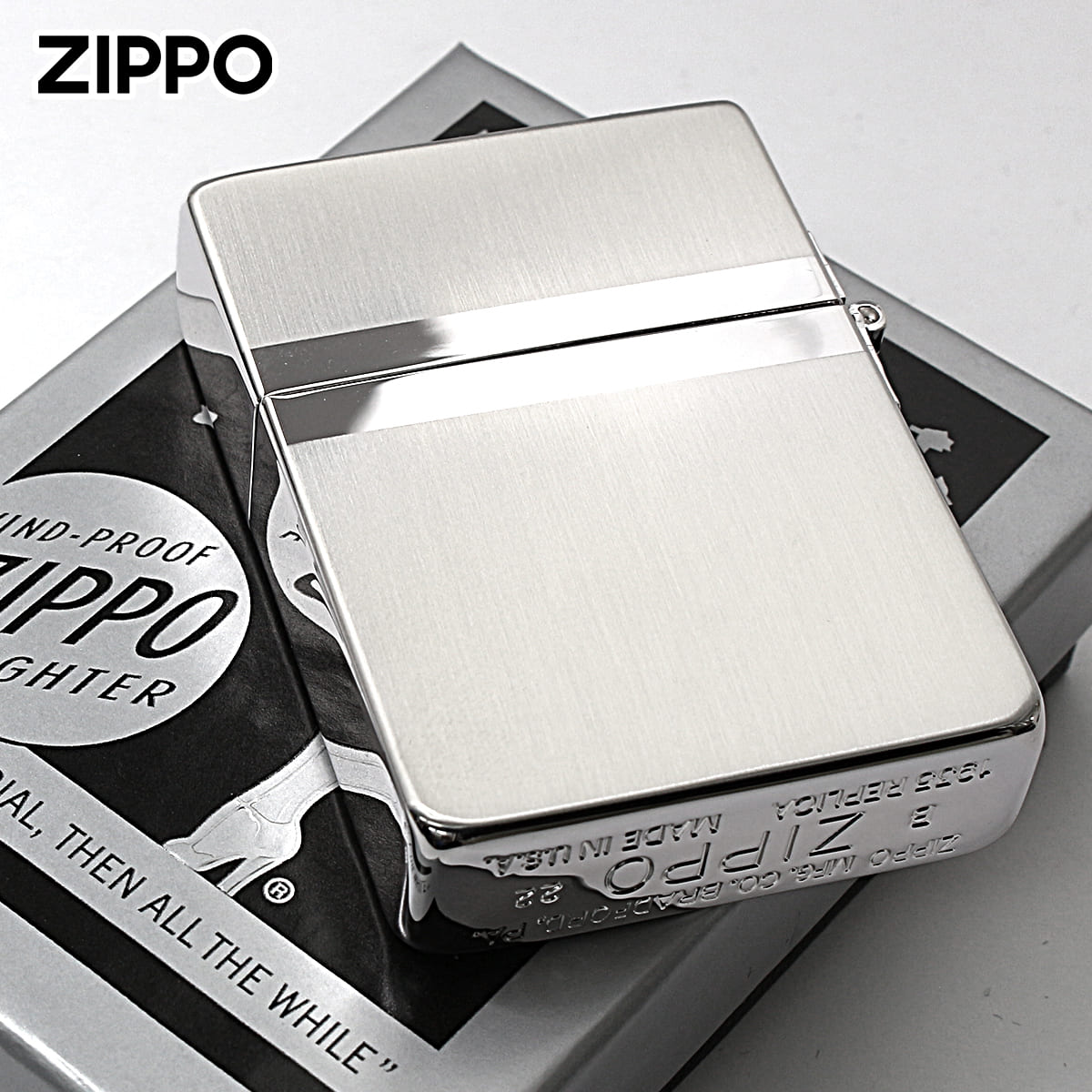 レプリカ Zippo ジッポライター 1935レプリカ ミラーライン 銀メッキ
