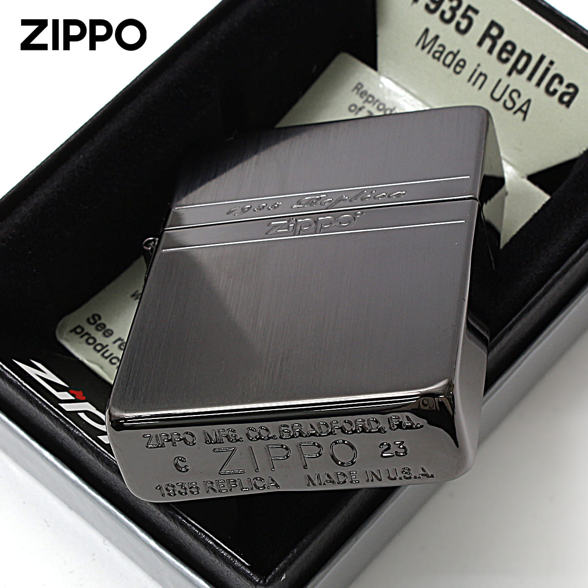 レプリカ Zippo ジッポライター 1935レプリカ ミラーライン ブラック