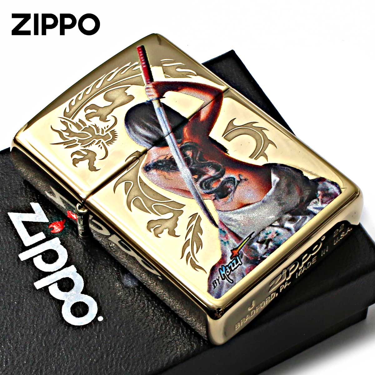 Zippo �W�b�|���C�^�[ �N���E�f�B�I �}�b�c�B Claudio Mazzi Women Sword Dragon ���� �|���b�V�� �u���X 29668 ���[���֐�p���i