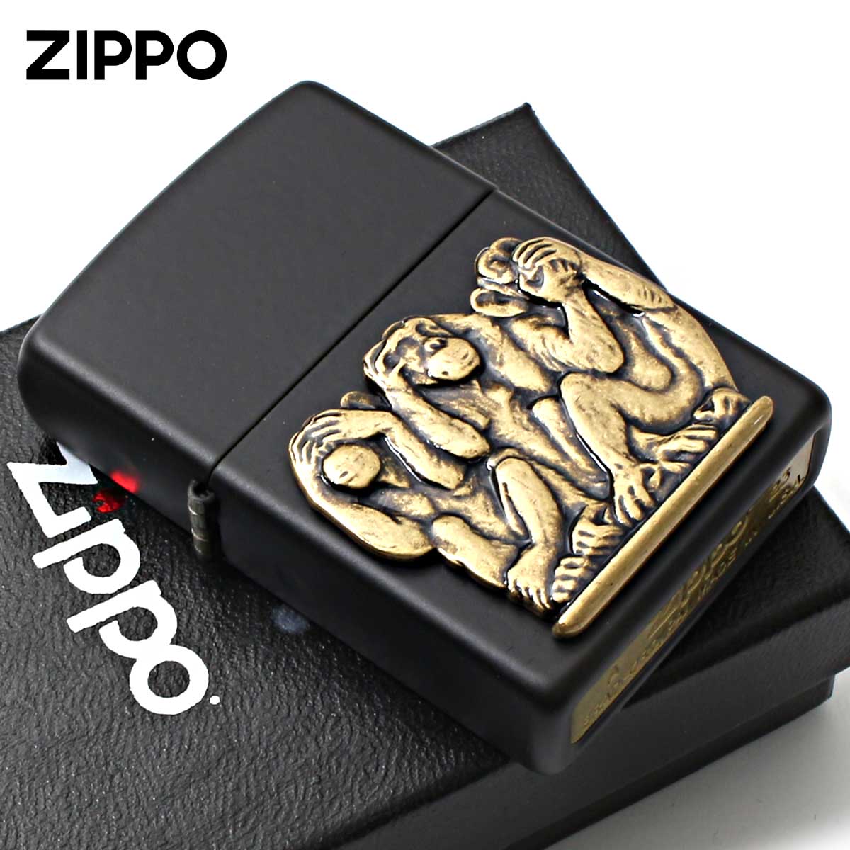 Zippo �W�b�|���C�^�[ �O�� ������ �������� ���킴�� Three wise monkeys �u���b�N�}�b�g 29409 ���[���֐�p���i