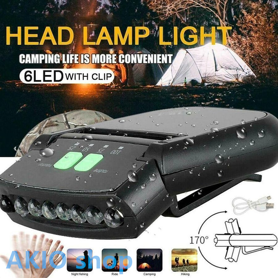 LEDヘッドライト 帽子ライト キャップライト クリップ式 200ルーメン USB充電 角度調整 センサー機能 釣り/ウォーキング キャンプ 防水仕様｜akio