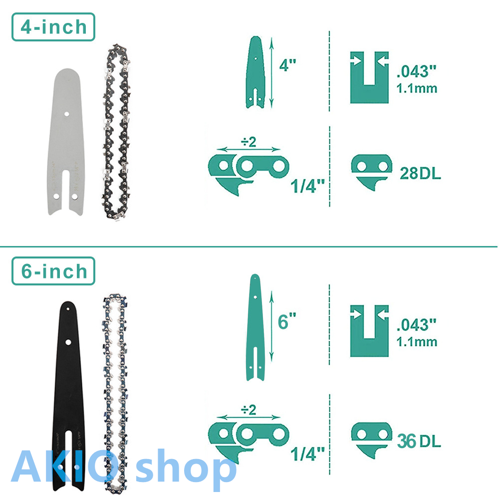 チェーン刃 2個+ガイドボードセット 替え刃 チェーンソー 交換刃 4/6/8インチ ミニチェーンソーの替刃 チェーンソーアクセサリ 電動のこぎりアクセサリー｜akio｜04