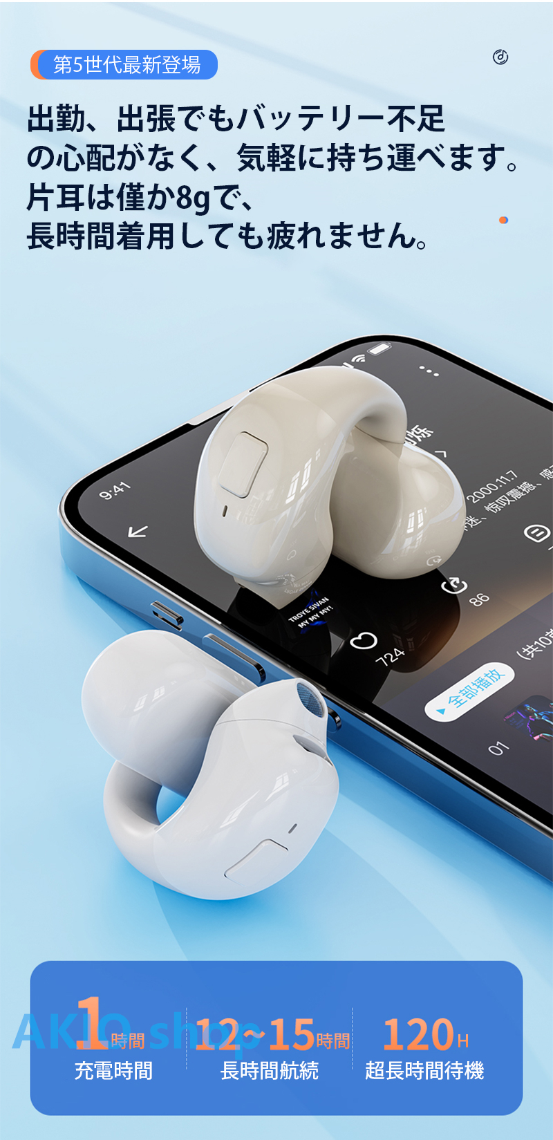 ワイヤレス イヤホン Bluetooth5.3 耳を塞がない Hi-fi 高音質 軽量 ブルトゥスイヤホン 低遅延 ブルートゥース 自動接続 片耳 ジョギング イヤーカフイヤホン｜akio｜14