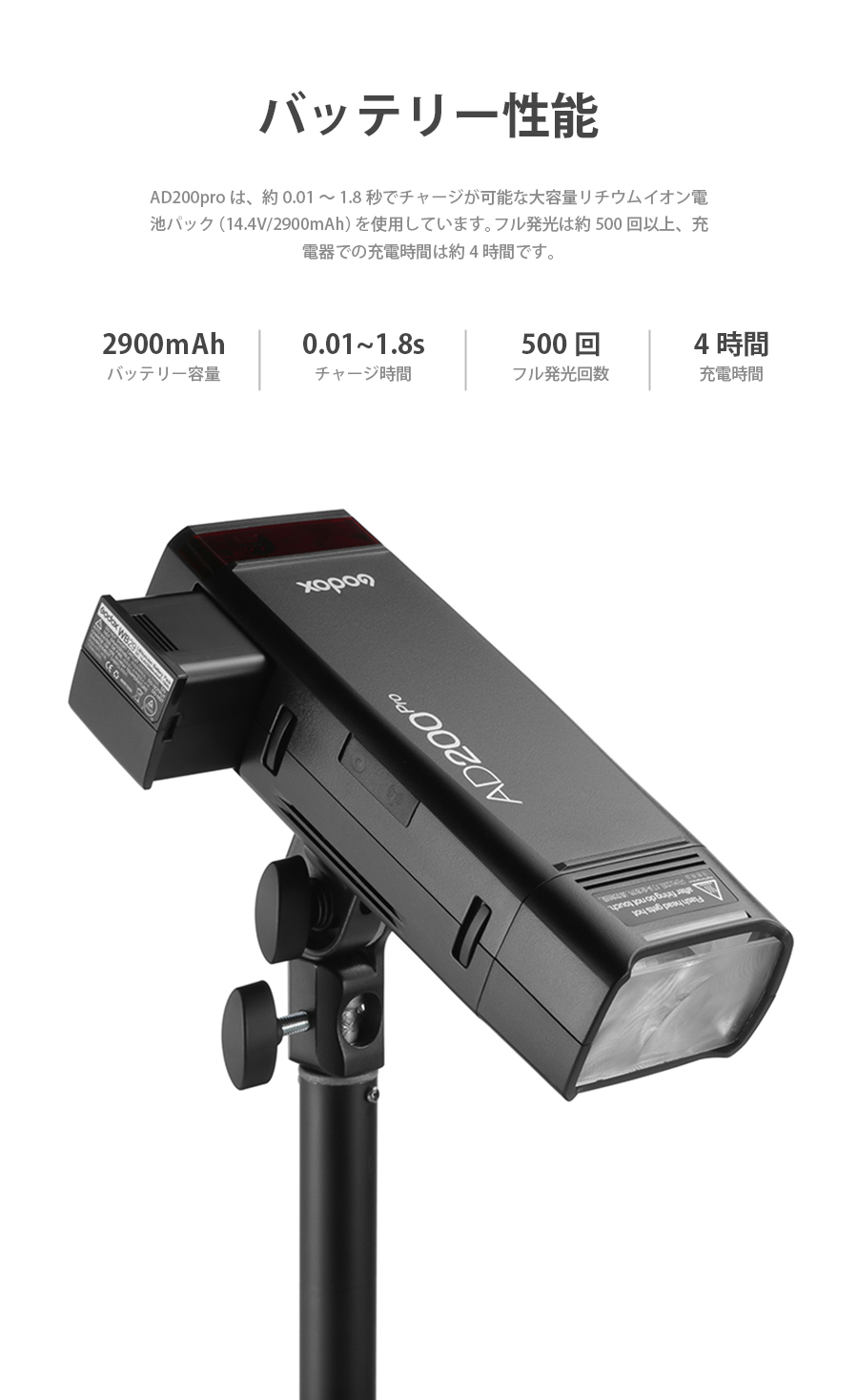 [日本公認代理店品] Godox AD200Pro ポータブルフラッシュ 200ws リチウムイオンバッテリー搭載 急速充電 1.5秒フル充電 可能 HSS｜akiraprostore｜18