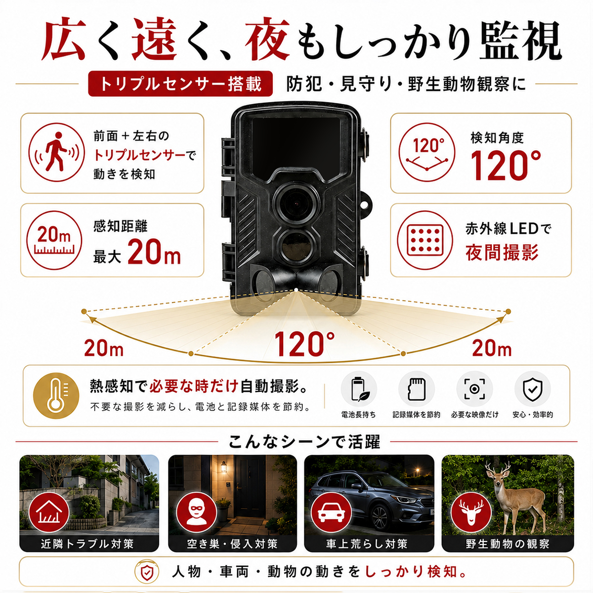 防犯カメラ 監視カメラ トレイルカメラ 家庭用 屋外 ワイヤレス